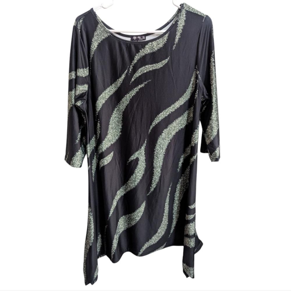 Lily By Firmiana Tunic Top XL 3/4 Sleeve Black Shimmer W-468
